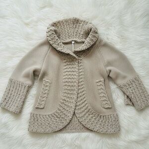 Margaret O’Leary Cozy Cabin Knit One Button Front Cotton Blend Sz M Tan